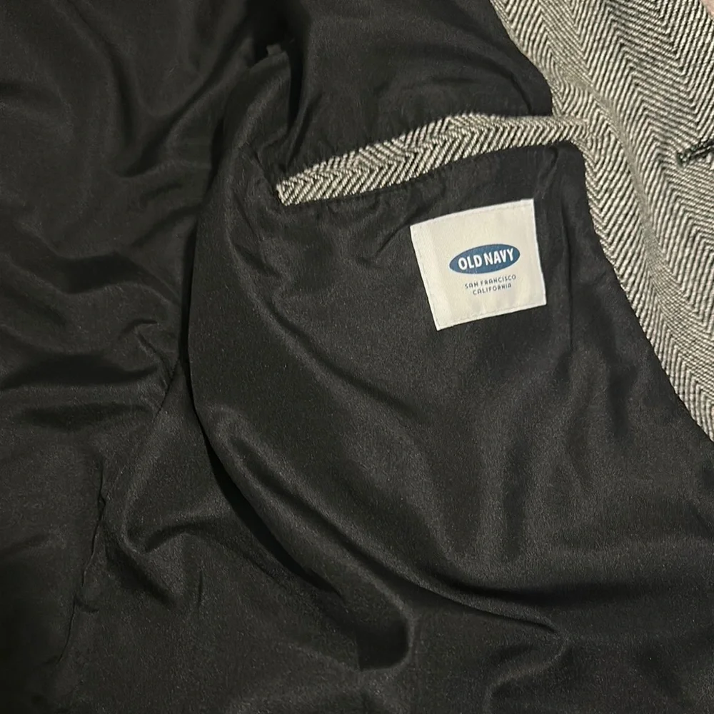 NWT Old Navy Mens Button Front Wool Blend Trench Coat Gray Herringbone Size L - Picture 4 of 6